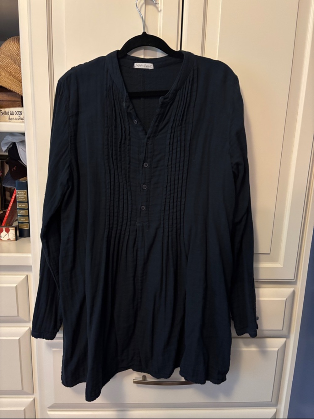 CP Shades Navy Blue Pintuck Cotton Tunic Dress